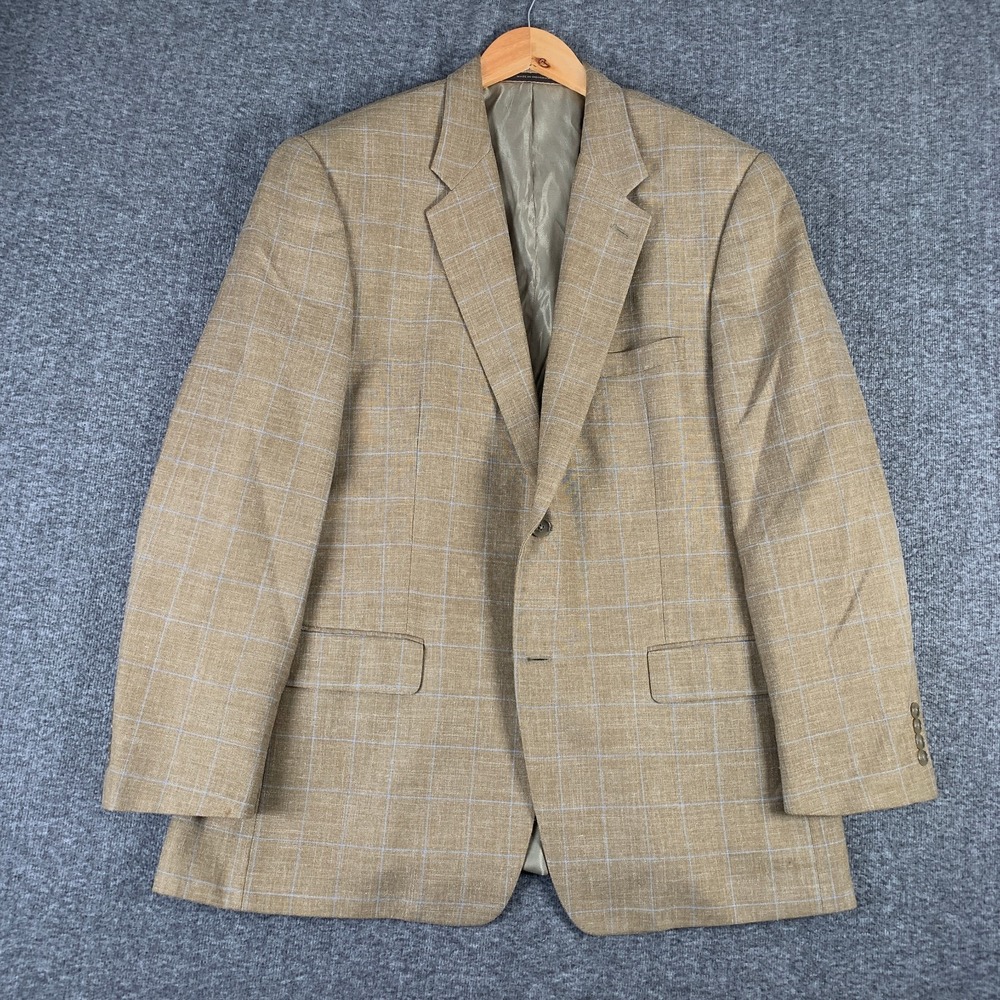Vitale Barberis Canonico Blazer Jacket Men 46L Tasso Elba Windowpane Beige Linen